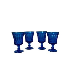 Vintage Noritake Perspective Cobalt Blue Glass Goblets Set of 4 Pedestal Glasses